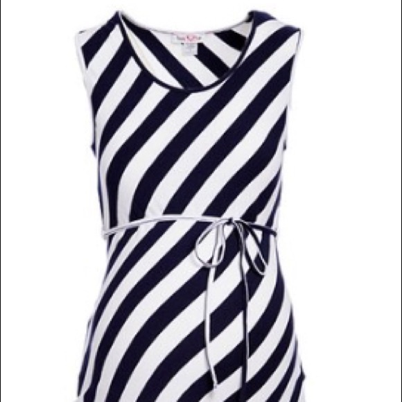 Navy/White stripe sleeveless maternity maxi - Picture 1 of 3